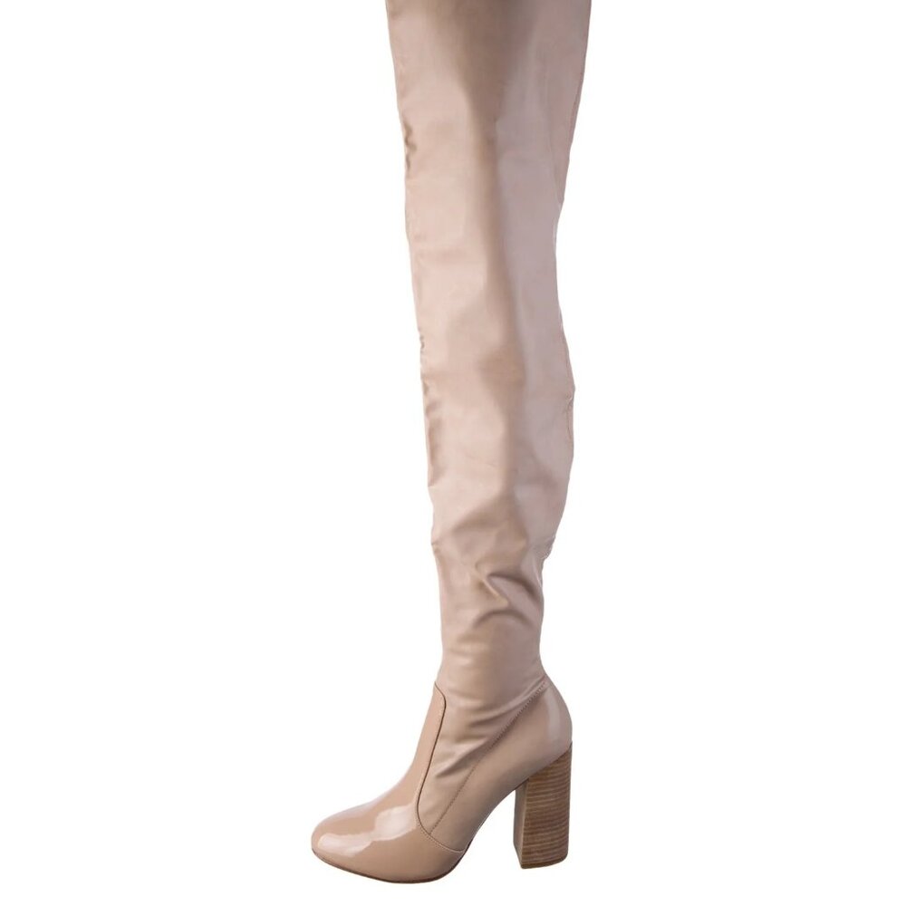 8.5 RAYE Over the Knee Heeled Boots in Neutral Patent Stretch N I B, Very Comfy